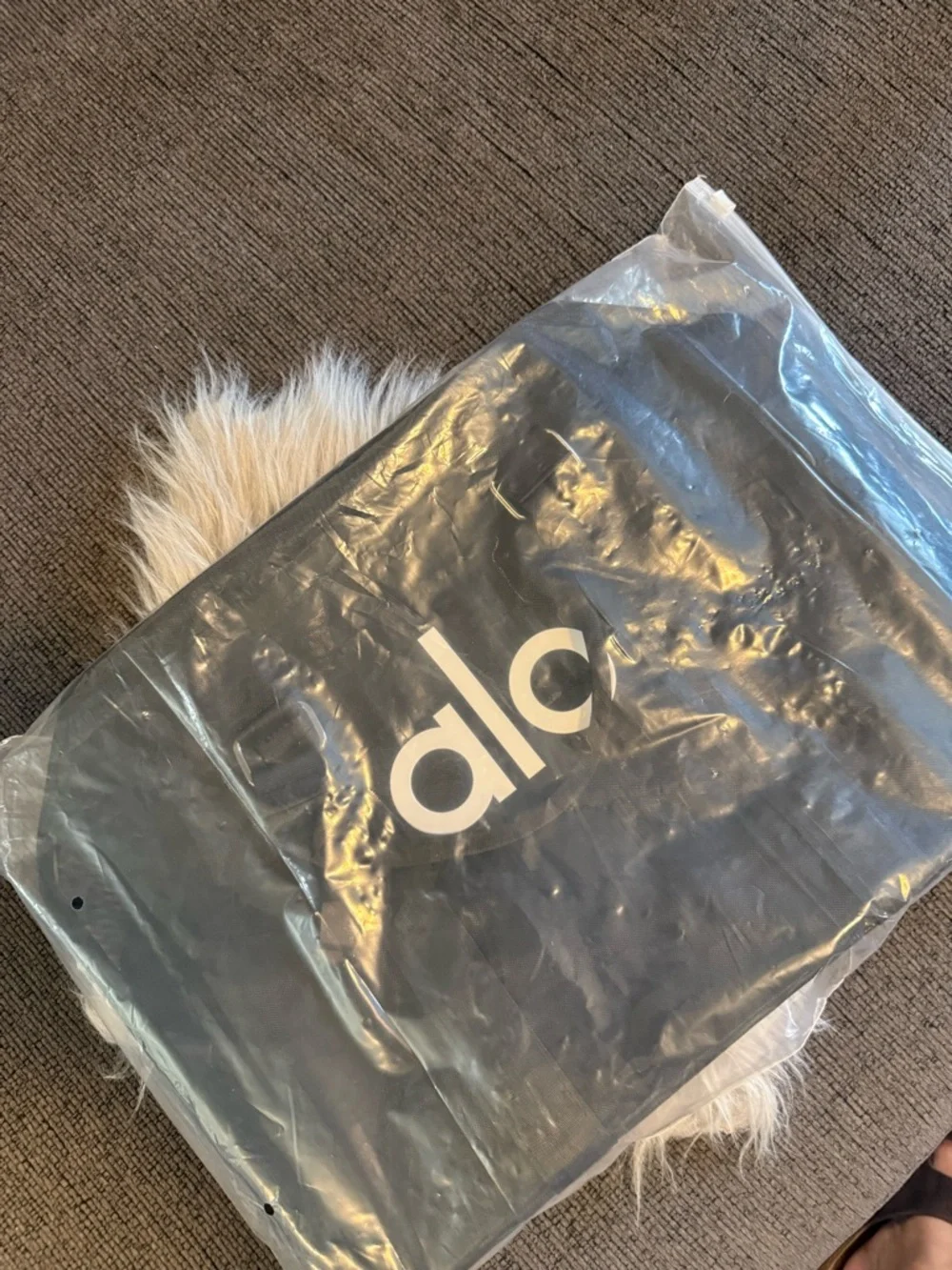ALO Yoga Black Mesh Duffle Bag with White Logo
